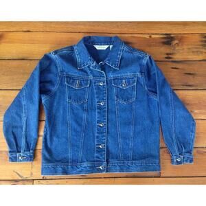Vintage Style Womens Dark Wash Denim Jean Jacket Coat Petite Large 44" Chest